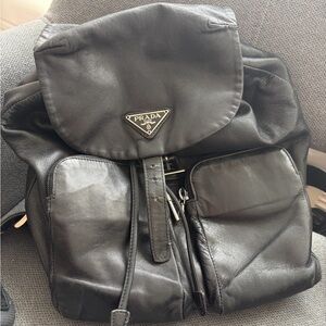 RARE PRADA All Calfskin Leather Triangle Logo Backpack Bag